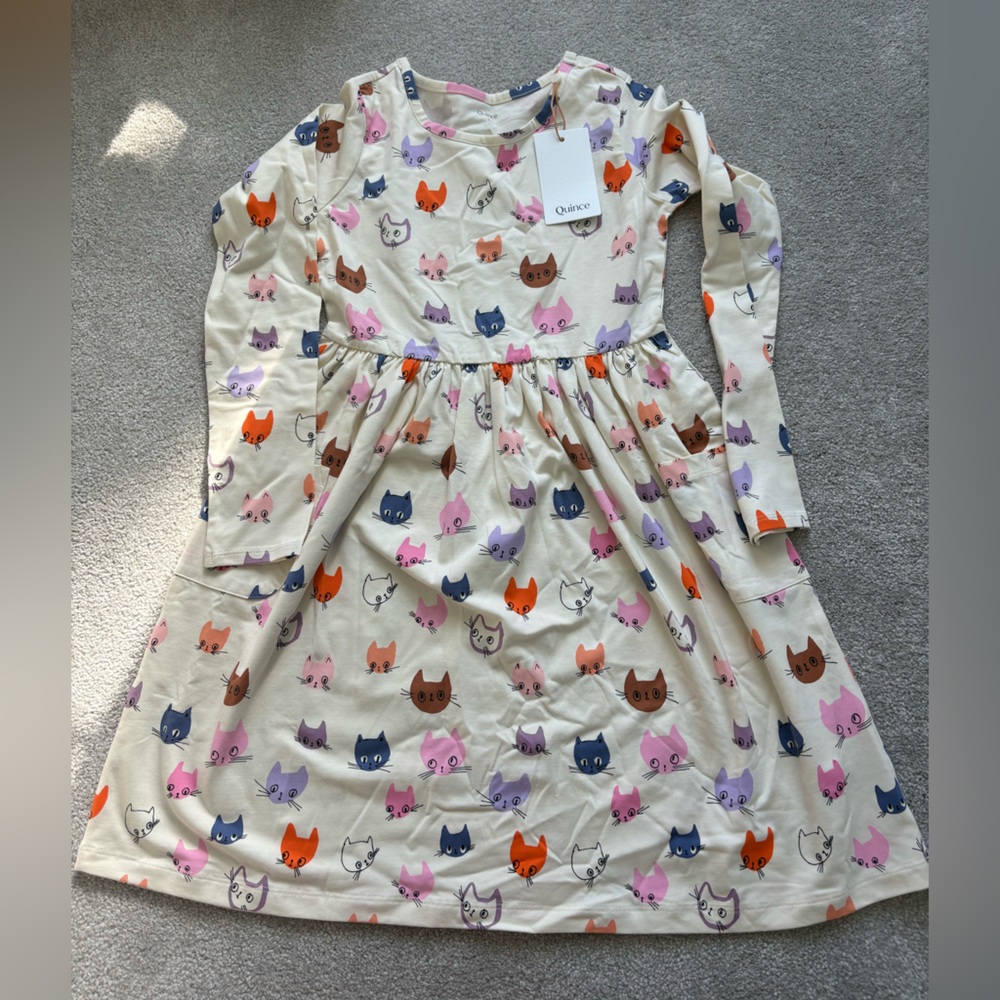 Quince Multicolor Cat Print Kids Dress